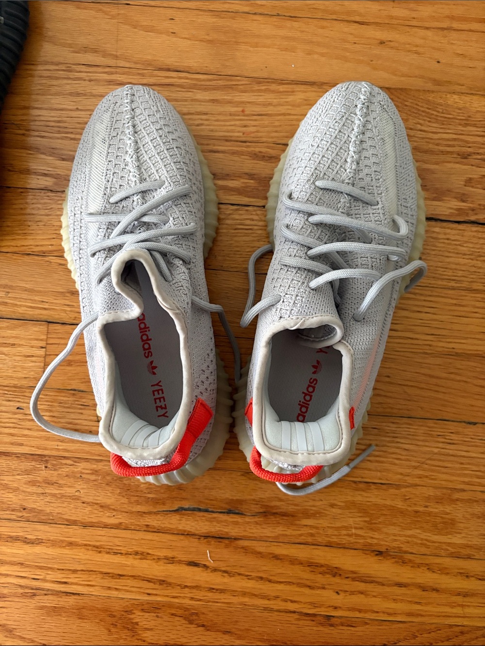 Boost 350 V2 Men's Light Grey Sneakers with Red Heel Tab
